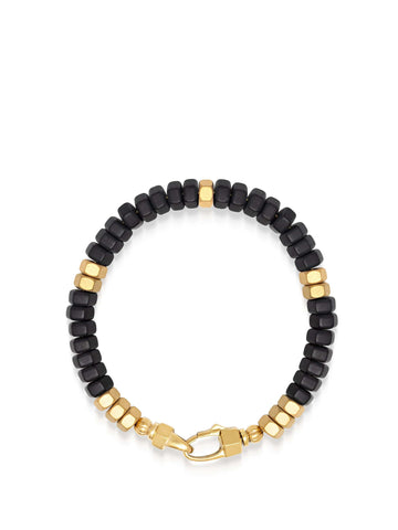 Nialaya Men's Beaded Bracelet Men's Hexagon Beaded Bracelet with Black Onyx and Gold Men's Hexagon Beaded Bracelet with Black Onyx and Gold